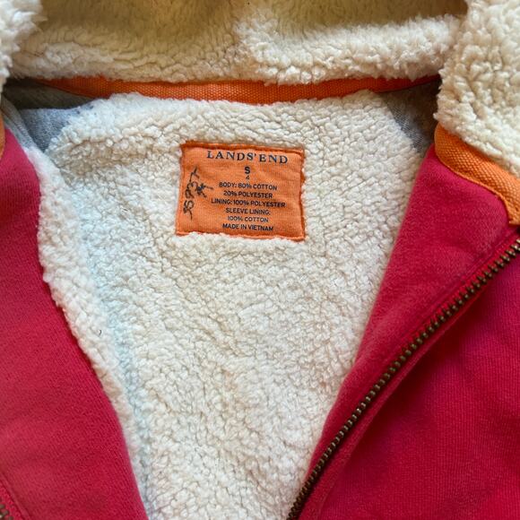 Lands' End Pink Sherpa Hooded Zipper Sweatshirt 4 - Picture 4 of 5